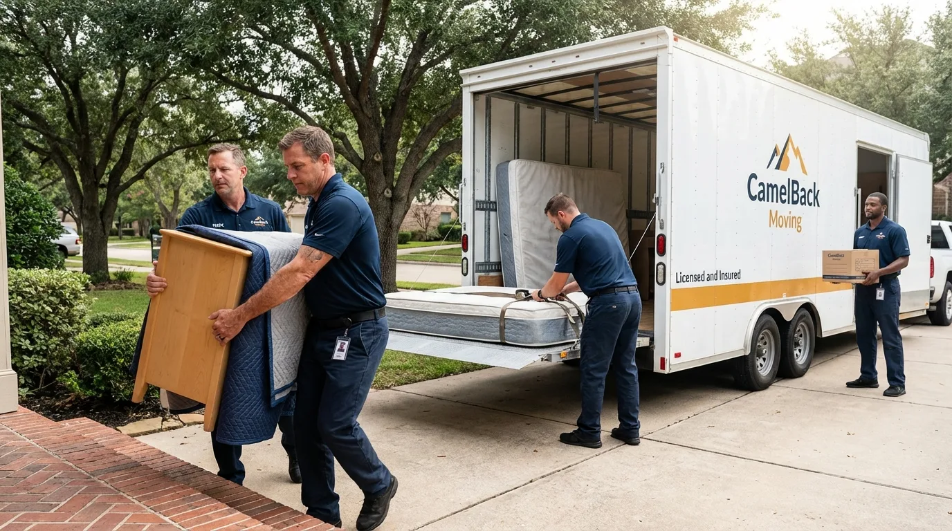Crew loading residential truck for cross-state move from Red Lake Falls, MN