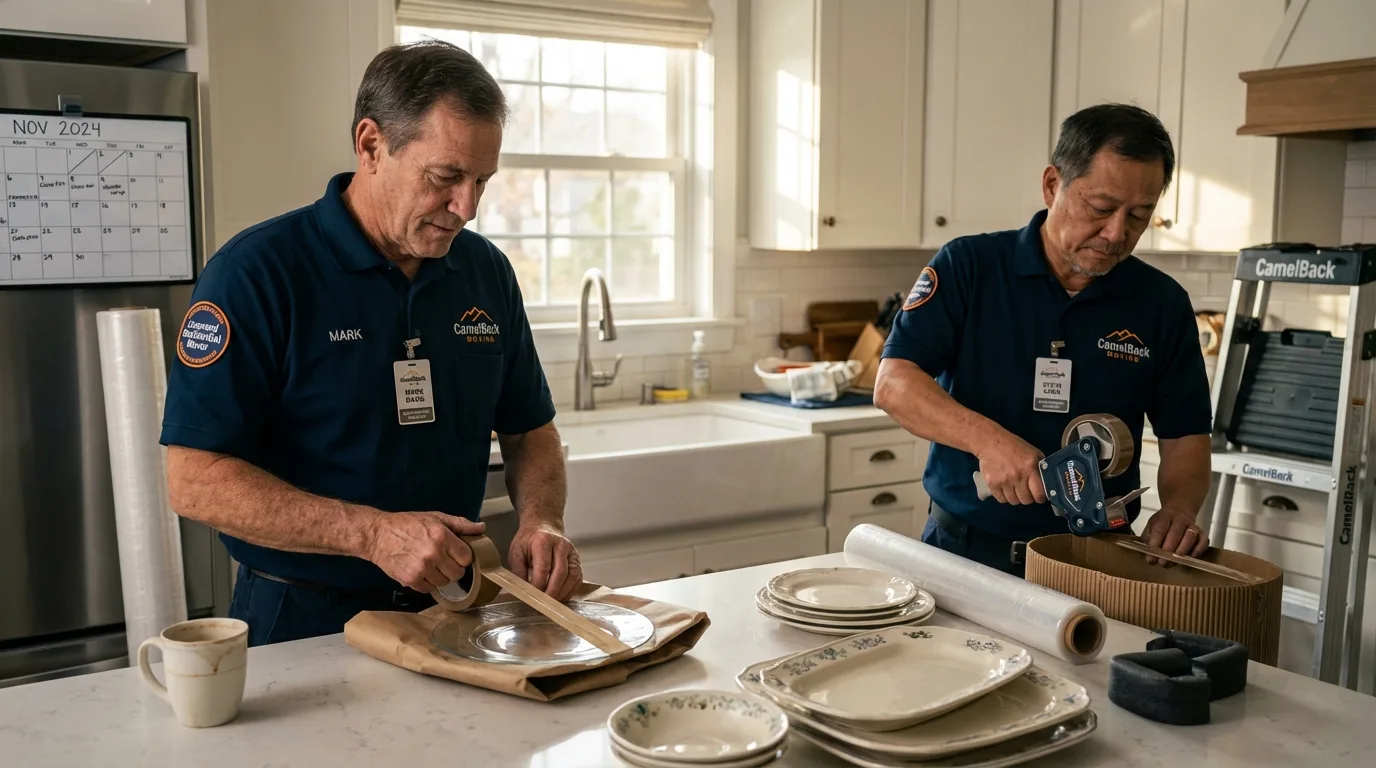 Professional crew packing kitchen dishware in Red Lake Falls, MN